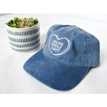 Loving Myself First Blue Embroidered Cap