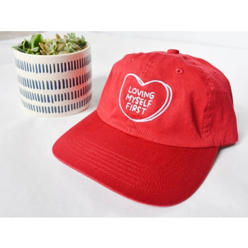 Loving Myself First Red Embroidered Cap